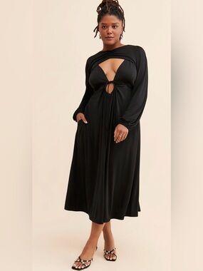 NWT Free People x Find Me Now Black Plunge Cutout Open Back Maxi Dress XS